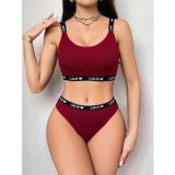 Ruselin Kadın Bordo Love Yazılı Mayo Bikini 5157