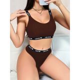 Ruselin Kadın Kahverengi Love Yazılı Mayo Bikini 5156