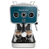 Russell Hobbs Espresso Makinesi Distinctions Paslanmaz Çelik Okyanus Mavisi (15 Bar, 1 ve 2 Bardak Takma, ESE Pedleri, Otomatik Dozajlama ve Man.Seçeneği, Sıcak Su ve Süt Köpüğü için Buhar Nozulu)