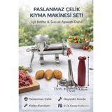 Russet 4'lü 12'lik Paslanmaz Çelik Kıyma Makinesi Full Set Kollu – (Tokmak, Içli Köfte, Sucuk Aparatı)