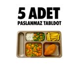 Russet 5 adet Abant Çelik Tablot 4 Gözlü Tabuldot Yemek Servis Tepsisi Tabldot 28x40 cm