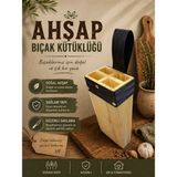 Russet Masif Kütüklük, Kasap Ahşap Bıçak Kütüklüğü Bel Tipi, Kurban Bıçağı Koruma Kabı 4 Gözlü