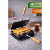 Russet Teflon Kaplı Alüminyum Döküm Ocak Üstü Tost Makinesi Çift Taraflı 23x17 cm Pratik