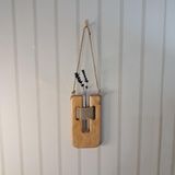 Rustik Ahşap Duvar Saksısı, El Yapımı Çam Ağacından, Cam Tüp Vazo, Halat Askılı, Modern Ev Dekorasyonu, 18x12 cm (Ceviz)