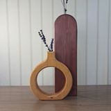 Rustik Ahşap Vazo Seti, El Yapımı Çam Ağacı, Ceviz ve Antik Meşe Ton, 2 Parça, Kemerli ve Halka Form, Kuru Çiçek Dekorasyonu için, 35x10cm ve 22x18cm