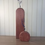 Rustik Ahşap Vazo Seti, El Yapımı Masif Çam, Antik Ceviz Renk, 2 Parça Dekoratif Vazo, 35x10 cm ve 12x12 cm, Kurutulmuş Çiçek Aranjmanı için