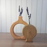 Rustik Ahşap Vazo Seti, El Yapımı Masif Çam, Halka ve Yuvarlak Form, 2 Parça, Antik Meşe, 18x18 cm ve 16x16 cm, Dekoratif Çiçek Vazosu