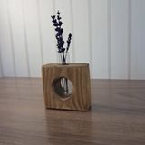 Rustik Ahşap Vazo ve Mumluk Seti, El Yapımı Çam Ağacı, 9x9 cm, Cam Tüp ve Tealight Mum Dahil, Antik Meşe ve Ceviz Renk Seçenekli (Ceviz)