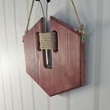 Rustik Altıgen Ahşap Duvar Saksısı, El Yapımı Çam, 18x18 cm, Cam Tüp Vazolu, İp Detaylı, Dekoratif Ev Aksesuarı (antik mese)