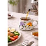 Rustik Çiçek Seramik Kupa Bardak Mug 200ML - 1 Adet - Beyaz