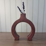 Rustik El Yapımı Ahşap Vazo, Masif Çam Ağacı, Halka Tasarım, 18x18 cm, Antik Meşe Renk, Kurutulmuş Çiçek ve Lavanta için Dekoratif (tik)