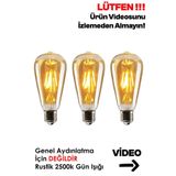Rustik Led Ampul 3lü Eko Paket Amber E27 Duy Armut Tipi St64 Dekoratif Aydınlatma Tasarruflu Ampül