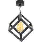 Rustik Retro Geometrik Metal Küp Plafonyer Siyah Avize - Ahşap - Seçenek 1