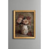 Rustik Vazo ve Sonbahar Yaprakları - Vintage Desenli Çerçeve - İnce Model, Altın3, 21 x 30