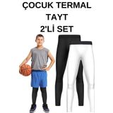 RUTBİL SPORTS ÇOCUK UZUN FUTBOL TAYTI-ÇOCUK UZUN BASKETBOL TAYT-İÇLİK TERMAL TAYT-ÇOCUK SPOR TAYT SİYAH BEYAZ 2'Lİ ÇOCUKUZUNBEYAZ SİYAH