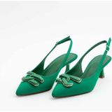 Ruxene Mui Kapalı Sivri Burun 6cm Ince Topuk Toka Detaylı Arkası Açık Stiletto - Topuklu Ayakkabı - Yeşil