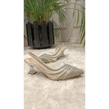 RUXENE SHINE TAŞ İŞLEME DETAY PARILTILI ŞEFFAF BANT DETAY 5 CM KADEH TOPUK NİKAH GELİN AYAKKABISI