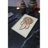 Rüya Kapanı Desenli Ahşap Kapaklı Defter - Ajanda - Günlük - Çizgisiz Defter - Anı Defteri