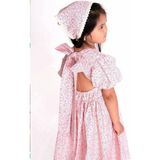 Rüya Kids Kız Çocuk Pembe Çiçek Desenli Fiyonk ve Sırt Detaylı Bandanalı Günlük-Doğumgünü -Party -Ve Çekim Için Yazlık Pamuklu Elbise - 3 - 4 Yaş