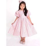 Rüya Kids Kız Çocuk Pembe Çiçek Desenli Fiyonk ve Sırt Detaylı Bandanalı Günlük-Doğumgünü -Party -Ve Çekim Için Yazlık Pamuklu Elbise - 5 - 6 Yaş