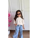 Rüya Kids Kız Çocuk Üst Oysho Kumaş T-Shirt Alt Ince Kot Yazlık 2 Li Takım - 9 - 10 Yaş - Bej
