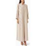 Ruya Studio Krepe Kumaşlı Boncuk Detaylı Abaya Modern Kadınlar Için Konforlu Şıklık - Bej - 52