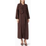 Ruya Studio Şık ve Hafif Tencel Voile Abaya Bead Süslemeli Uzun Kollu Moda Ürünü - Kahverengi - 58