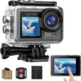 Ruycllo Action Cam 5k 4K60FPS, 50MP 30M/98FT Su Geçirmez Su Altı Kamerası, Eıs, Wifi, 170° Ultra Geniş Açılı Aksiyon Kamerası ve Bisiklet, Şnorkel, Motosiklet Için Microsd Kartsız Aksesuar Seti - Siyah