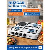 Rüzgar Set Üstü Ocak – 4 Gözlü (1 Taşlı) Beyaz - Altın