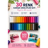 RuzgarHome 30'lu Karışık Renk Dikiş İpliği Seti | Her Biri 500 Metre | El ve Makine Dikişine Uygun