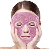 Ruzzut Jel Boncuklarla Sıcak ve Soğuk Yüz Maskesi, Esnek Tam Yüz Jel Buz Pedi, Migren Rahatlatma, Şişmiş Yüz, Kabarık Gözler ve Rahatlama için Yeniden Kullanılabilir Spa Sıkıştırma Yüz Paketi, Pembe