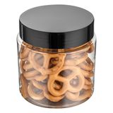 RW Base 8oz Şeker Kavanozları, Dayanıklı Mutfak Saklama Kapları - Yuvarlak, Hava Geçirmez Conta, Siyah Plastik Kapaklı Şeffaf Plastik Atıştırmalık Kavanozları, Masa Teşhir veya Şeker Büfe İçin -