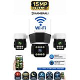 Rx95w Wifi 3 Kameralı Güvenlik Kamerası 15Mp Ultra Hd Ptz Hareketli Sesli Gece Görüşlü Akıllı Kamera