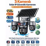 Rx99 3 Kameralı 3 Motor Ptz 4G Sim Kartlı Solar Güvenlik Kamerası Dış Mekan Gece Görüş Güneş Panelli