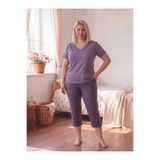 Ryam MOODA Büyük Beden Kadın Pamuklu Likralı Pijama Takımı - Mor