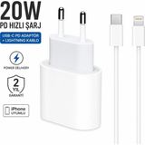 Ryan iPhone Şarj Aleti 20W Hızlı Şarj Adaptörü Usb-C Lightning Kablo Seti iPhone 14 13 12 11 Uyumlu - Beyaz