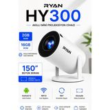 Ryan Mini Projektör Akıllı Projeksiyon Cihazı Kablosuz Ekran Yansıtma 2gb Ram 16GB Hafıza HY300 - Beyaz