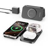 RYND 2025 iPhone için son manyetik kablosuz şarj cihazı: 3 in 1 seyahat şarj istasyonu cihazları iPhone 16 15 14 13 12 Pro Max artı katlanabilir şarj pedi Apple Watch serisi ve hava pods4 3 2 Pro