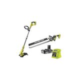 RYOBI 18 V ONE+ akülü motorlu tırpan ve akülü çalı budama makası Kombo Kit RY18LT18HTA-120 (ayarlanabilir kesim genişliği 25 – 30 cm, 55 cm bıçaklı çalı makası, 24 mm kesme kalınlığı, 1 x 2,0 Ah ve