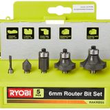 Ryobi 5132003828 freze seti, 5 parça, kenar frezesi ve üst freze için, yiv frezesi, 1 x oyuk freze, 2 x yuvarlama frezesi – RAKRBS5