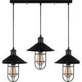 Rys Tasarım Retro Metal Siyah Kafesli 3 Lü Masa Üstü Sıralı Sarkıt Avize 60 cm