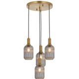 Ryslight Retro Metal Eskitme Kaplama 4 Lü Füme Camlı Dekoratif Vintage Sarkıt Avize