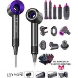 RYVON Saç Kurutma ve Şekillendirici Full Set 12IN1 1500 W 4 Kademe Isı Ayarı ile Kırmızı ve Mor