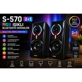 S-570 2+1 Rgb Işıklı Bluetooth Hoparlör, Kablosuz, Aux Destekli, Güçlü Bass, Siyah - Çok Renkli