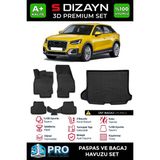 S-Dizayn Audi Q2 3D Pro Havuzlu Paspas ve Üst Bagaj Havuzu Seti (2'li Set) 2017-2023 A+ Kalite - Siyah