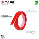 S-dizayn Çift Taraflı Bant 10mm X 33 Metre Şeffaf Silikon Vhb Bant A+kalite