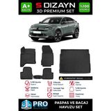 S-Dizayn Citroen C4 Hybrid 3D Pro Havuzlu Paspas ve Üst Bagaj Havuzu Seti (2'li Set) 2025 Üzeri A+ Kalite - Siyah