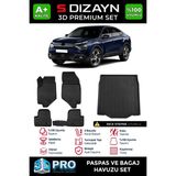 S-Dizayn Citroen C4X 3D Pro Havuzlu Paspas ve Bagaj Havuzu Seti (2'li Set) Ince Stepne 2023 Üzeri A+ Kalite - Siyah