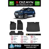 S-Dizayn Dacia Duster 4x2 3D Pro Havuzlu Paspas ve Üst Bagaj Havuzu Seti (2'li Set) 2018-2022 A+ Kalite - Siyah