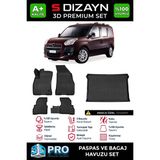S-Dizayn Fiat Doblo Geniş Aile 3D Pro Havuzlu Paspas ve Bagaj Havuzu Seti (2'li SET) 2010-2022 A+ Kalite - Siyah